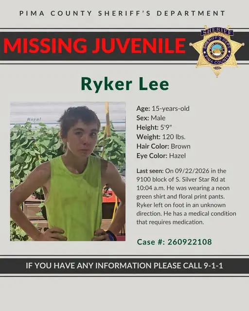 Ryker Lee Missing - Pima County Search Continues for 15-Year-Old Three Points Teen